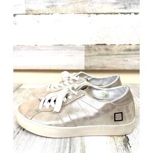 D.A.T.E. Womens 6.5 Platinum Metallic Hill Sneakers Luxe Designer Low Top Casual